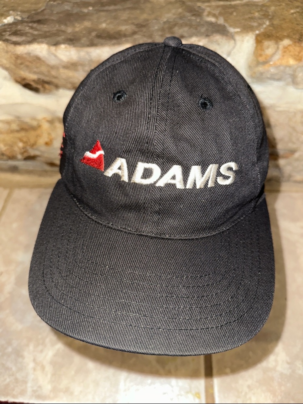 Adams Black Cap with Red and White Logo